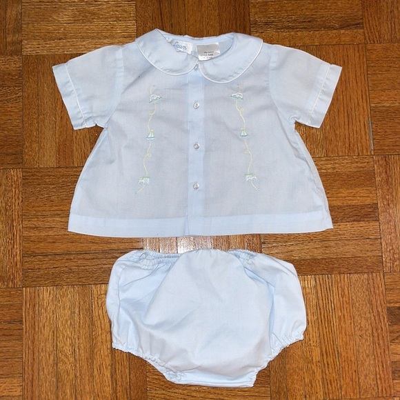 Two piece embroidery baby blue with white trim.Heirloom, portrait, classic - Picture 3 of 13